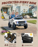 24V Kids Ride On Truck, Licensed Ford F-150 Raptor 2 Seater Electric Car w/Remote Control, Toddler Ride On Car Toys w/LED Lights, Bluetooth, Music, Truck Bed Storage, Soft Start (White) by TinyTreasures Baby Boutique