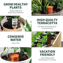 Large Terracotta Watering Spikes with Lids, Automatic Plant Waterer Outdoor | Indoor, Vacation Friendly Clay Plant Watering Devices System, Slow Release Self Watering Planter Insert, 6 Pack by GreenHaven Gardens