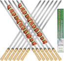 21.5 inch Long Flat Skewers for Kabobs (12 PCS),0.4" Wide 304 Stainless Steel Barbecue Kebab Skewers for Grilling with Wood Handle,Durable for BBQ Metal Kabob Skewer Sticks for Outdoor by GreenHaven Gardens
