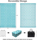 Pauwer Waterproof Outdoor Rug 9x12, Reversible Plastic Straw Patio Camping Rug, Indoor Outdoor RV Mat Carpet for Deck, Camper, Porch, Balcony, Backyard, Picnic, Geometric Teal by GreenHaven Gardens
