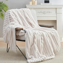 Amélie Home Faux Fur Throw Blanket for Couch, Cozy Fuzzy Fluffy Fur Luxurious Soft Striped Plush Gift Blankets for Family Sofa Chair Bed Living Room Bedroom, 60"x80", Ivory by CozyNest Decor