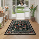 Area Rug 4x6 Rug Washable Vintage Floral Botanical Rugs Non Slip Low Pile Small Carpet for Bedroom, Bedside, Kids Room, Office, Dining Room, Black by TinyTreasures Baby Boutique