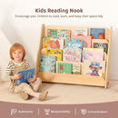 OOOK Kids Bookshelf, Wooden 4-Tier Front Facing Book Display Shelf for Kids, Toddler Montessori Bookshelf for Classroom, Playroom, Nursery by TinyTreasures Baby Boutique