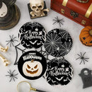 Coaster for Drinks Set of 6, Happy Halloween Pumpkin Spider Web Black Absorbent Round Ceramic Stone Mat, with Cork Base and Metal Holder, Gift for Housewarming Room Bar Decor by CozyNest Decor