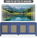 JYED Mid Century Modern TV Stand for TVs up to 75", 69.5" W Blue Entertainment Center with 4 Gold Metal Mesh Doors - Wood Grain MDF TV Console, Media Storage by CozyNest Decor