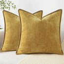 decorUhome Chenille Soft Throw Pillow Covers 16x16 Set of 2, Farmhouse Velvet Neutral Decorative Euro Pillow Covers with Stitched Edge for Couch Sofa Bed Home Decor, Mineral Yellow by CozyNest Decor