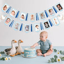 One Silly Goose 1st Birthday Photo Banner Garland from Newborn to 12 Months Paper Photo Banner with Gradient Blue Ribbon for Monthly Milestones Baby Boy First Birthday Party Decorations Supplies by TinyTreasures Baby Boutique