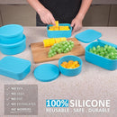 Nesting 100% Silicone Food Storage Containers with Lid & Measuring Line, 6 Pack, Leakproof Stackable Hard-Shell Silicone Containers for Food Lunch Snack, Microwave Oven Freezer Dishwasher Safe, Blue by TinyTreasures Baby Boutique