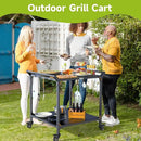 NUUK Grill Cart for Outdoor 32" x 32" Stainless Steel Pizza Oven Table with Double-Shelf Rolling BBQ Kitchen Food Prep Cart for Garden Patio by CozyNest Decor
