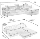 107" Oversized Convertible Sleeper Sofa Bed, Corduroy L Shape Sectional Couch, Folding Sofa Bed with Side Pocket, Modern Cloud Floor Mattress Couch,Modular Sofa for Living Room,Dark Blue by CozyNest Decor