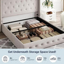 Allewie Queen Size Lift Up Storage Bed, Button Tufted Headboard with Wingback, Hydraulic Support, No Box Spring Needed, Light Beige by CozyNest Decor