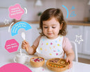 Bamboo Baby Feeding Set for Infants & Toddlers - Baby Essentials, Non-Toxic, Sustainable, Bamboo Suction Plate & Bowl, Bib, Sippy Cup w/Lid & Straw, Daily Use, Travel, Baby Shower Gifts (Vanilla) by TinyTreasures Baby Boutique