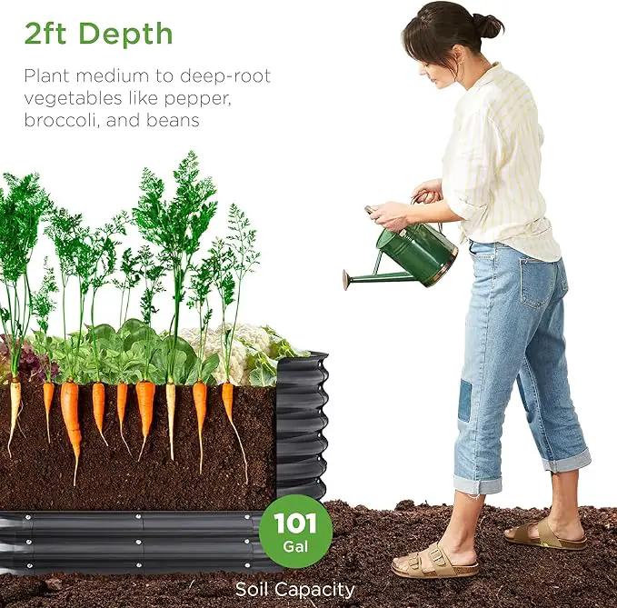 Best Choice Products 4x2x2ft Outdoor Metal Raised Garden Bed, Oval Deep Root Planter Box for Vegetables, Flowers, Herbs, and Succulents w/ 101 Gallon Capacity, Rubber Edge Guard - Charcoal, photo 2 of 7