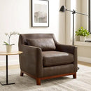 Extra Deep Accent Chair, Comfy Fabric Armchair with Wood Base, Upholstered Single Sofa Chair for Living Room & Bedroom, Faux Leather Dark Brown by CozyNest Decor