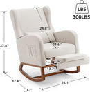Rocking Chair Nursery Glider Chair with Foot Rest, Nursery Rocking Chairs with Rubber Wood Legs Side Pocket, High Back Nursing Chair, Accent Rocker Arm Chair Baby Bedroom, Living Room, Beige by TinyTreasures Baby Boutique