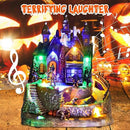 DREAM GARDEN Halloween Village Collection, Lighted Spooky Haunted House with Animated Train and Scary Sound Resin Spooky Town with Skull, Pumpkin, Ghost for Holiday Party Tabletop Decor by CozyNest Decor