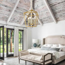 Farmhouse Chandelier 4-Light, Gold Pendant Light Fixture for Kitchen Island Dining Room, Lantern Industrial Lighting Ceiling Hanging with Metal Cage Adjustable Height for Entryway Foyer by CozyNest Decor