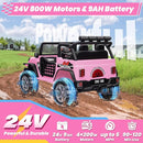 24V 4WD Ride on Truck Car w/800W Motors, Gift Flower, Remote Control, 2 Seaters, Light Bar, 3 Speeds, Pop Music, Power Four Wheels, 25 Volt Ride on Toy Car for Big Kids, Pink by TinyTreasures Baby Boutique