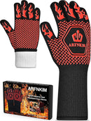 BBQ Oven Gloves, 1472℉ 3-Layers Heat Resistant Oven Mitts Silicone Non-Slip Cooking Gloves for Barbecue, Grilling, Baking, Welding, Smoker (A Pair) (Red) by GreenHaven Gardens