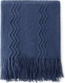 MIULEE Navy Blue Knitted Throw Blanket for Couch Textured Knit Blanket with Tassels Cozy Woven Boho Bed Blanket for Sofa Bed Chair Acrylic Wave Pattern 50"x60" by CozyNest Decor