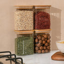 37oz Rectangle Airtight Glass Storage Containers with Bamboo Lids (Set of 4), Square Food Storage Jar, Pantry Organizers for Cereal, Nuts, Snacks and Coffee beans (‎with Black Lable) by CozyNest Decor