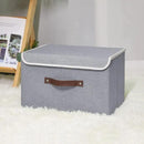 ANMINY Storage Bin with Lid Storage Boxes with PU Leather Handles PP Plastic Board Decorative Foldable Lidded Cotton Linen Fabric Home Cubes Baskets Closet Organizer Container - Gray, Large Size by CozyNest Decor