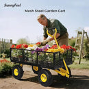 SUNNYFEEL 900 Lbs Capacity Heavy Duty Mesh Steel Garden Cart, Folding Utility Wagon with Removable Sides,10 Inch Flat Free Tires, Black & Yellow by GreenHaven Gardens