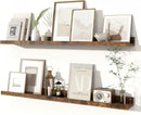 Fun Memories Picture Ledge Shelves Set of 2, 36 Inch Rustic Wall Mounted Floating Shelves with Lip for Home Storage and Décor in Bathroom, Kitchen, Nursery, Bedroom, Living Room, Brown by CozyNest Decor