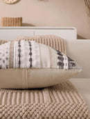 Boho Chenille Tufted Couch Throw Pillow Covers 18x18 Inch Set of 2 Farmhouse Striped Decorative Pillow Covers Accent Neutral Square Pillowcase Grey Cushion Covers for Livingroom Sofa Bed by CozyNest Decor
