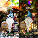 Garden Gnome Statues Figurine Lights - Solar Powered Lighting Outdoor Decorations with Lantern & Welcome Sign, Yard Art Lawn Ornaments for Porch Patio Balcony - Gnome Gifts for Women Mom by GreenHaven Gardens
