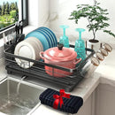 Godboat Dish Drying Rack, Dish Rack with Auto-Drain & Mat, Dish Drainers for Kitchen Counter, Glass Organizer for 4 Cups, 3 Slots Utensil Holder, Gifts for Women Mothers Day, Kitchen Gadgets & Decor by CozyNest Decor