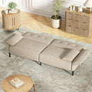 89” Futon Sofa Bed, Velvet Fabric Comfy Futon Couch Bed with 2 Square Pillows, Convertible Sleeper Sofa with Adjustable Backrest& Armrests, Modern Loveseat Sleeper for Living Room, Beige by CozyNest Decor