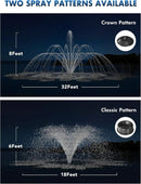 HQUA FS01 120V, 1/2HP, Large Pond Floating Fountain with FSL01 LED RGB Color-Changing Light Sets, 100’ cord, 13000 GPH, Two spray patterns 32'x12' and 18'x6' by GreenHaven Gardens
