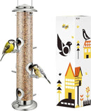 iBorn Metal Bird Feeders 6 Ports Hanging Wild Bird Seed Feeder for Mix Seed Blends, Niger Seed Feeder, Sunflower Heart, Birdbath, Heavy Duty All Metal Nickle Finishing 14 Inch 6Port by CozyNest Decor