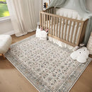Washable 4x6 Rugs for Living Room, Boho Non-Slip Silicone Backing Small Rugs for Bedroom Nursery Office, 0.3" Neutral Oriental Throw Carpet with 0.16" Cushioning Pad, Cream/Multi by TinyTreasures Baby Boutique