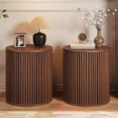 AVZEAR Small Round Side Table Fluted Night Stand Set of 2, Mid Century Modern End Table with Storage, Circle Bedside Tables Wood Nightstands for Small Spaces, Living Room, Bedroom (Walnut) by CozyNest Decor