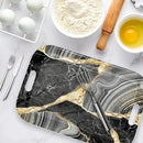 Serving Trays with Handles, 14.5 x 9.8 inch Rectangular Plastic Tray for Restaurant, Kitchen, Abstract Background Black Marble by CozyNest Decor