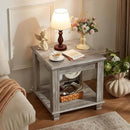 Farmhouse End Table Set of 2,Large Side Table with 2-Tier Storage Shelf,Rustic Wood End Tables for Living Room,Square Tea Table,Gray by CozyNest Decor