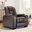 ANJ Power Home Theater Seating, PU Leather Electric Recliner Chair with Powered Headrest, Dual Motors Movie Reclining Chairs with LED Lights,USB Port, Cup Holders, Hidden Arm Storage (Brown) by CozyNest Decor