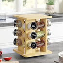 WelFurGeer Bamboo Spice Rack Organizer for Countertop, Revolving Spice Shelf with 12 Glass Jars, Lids & Labels, Desktop Rotating Seasoning Organizer for Kitchens, Space-Saving Design by CozyNest Decor