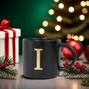COLLECTIVE HOME - Monogram Ceramic Mugs, 15 oz Golden Initial Black Coffee Cups, Elegant Alphabet Tea Mugs, Elegant Personalized Mug with Gift Box, Unique Mug with Double Side Capital Lette (I) by CozyNest Decor