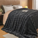 Lotus Karen King Size Faux Fur Blanket - Dark Gray, Big Bubble Rabbit Fluff, 108x90 Inches by CozyNest Decor