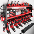 KAFAHOM Power Tool Organizer with Charging Station, Built in 8 Outlet Power Strip, Large 8 Drill Holder Wall Mount, Heavy Duty Metal Power Tool Storage Rack Tool Shelf for Garage Organization Red by GreenHaven Gardens
