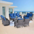 Outdoor Wicker Furniture Patio Set - 7 Piece Backyard Furniture Grey Rattan Conversation Sets with Swivel Rocker Chairs, Rattan Sofa, Club Chairs and Coffee Table, Blue Cushion by GreenHaven Gardens