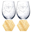 Set of 2 Zodiac Sign Wine Glasses with 2 Wooden Coasters (Capricorn)
