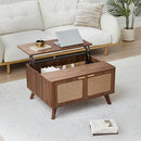 AVZEAR Lift Top Coffee Table with Storage, Mid Century Modern Coffee Table with Nature Linen Doors & Large Hidden Storage, Rounded Corners Center Table Farmhouse Coffee Tables for Living Room, Walnut by CozyNest Decor