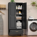 75" Kitchen Pantry Cabinet with Drawer, Metal Storage Cabinets with Doors and Adjustable Shelves, Black Tall Pantry Cabinet for Dinning Living Room, Home Office by CozyNest Decor