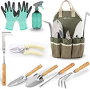 Gardening Tools Set of 9 Garden Hand Tools with Wooden Handles with Garden Bag for Tools Durable Hand Tools for Gardening,Weeding,Ideal Gifts for Women,Men,Parents and Grandparents by GreenHaven Gardens