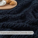 Chunky Knit Blanket Throw, 100% Hand Knit Throw Blanket Handmade Chenille Cable Knit Throw for Couch, Stylish Cozy Soft Rope Knot Crochet Blanket for Home Decor, Navy Blue, 50x60 Inches by CozyNest Decor