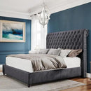 PaPaJet Bed Frame Queen Size Upholstered Platform Bed with 52.8'' Tall Sleigh Headboard, Button Tufted, No Box Spring Needed, Easy Assembly, Dark Grey by CozyNest Decor